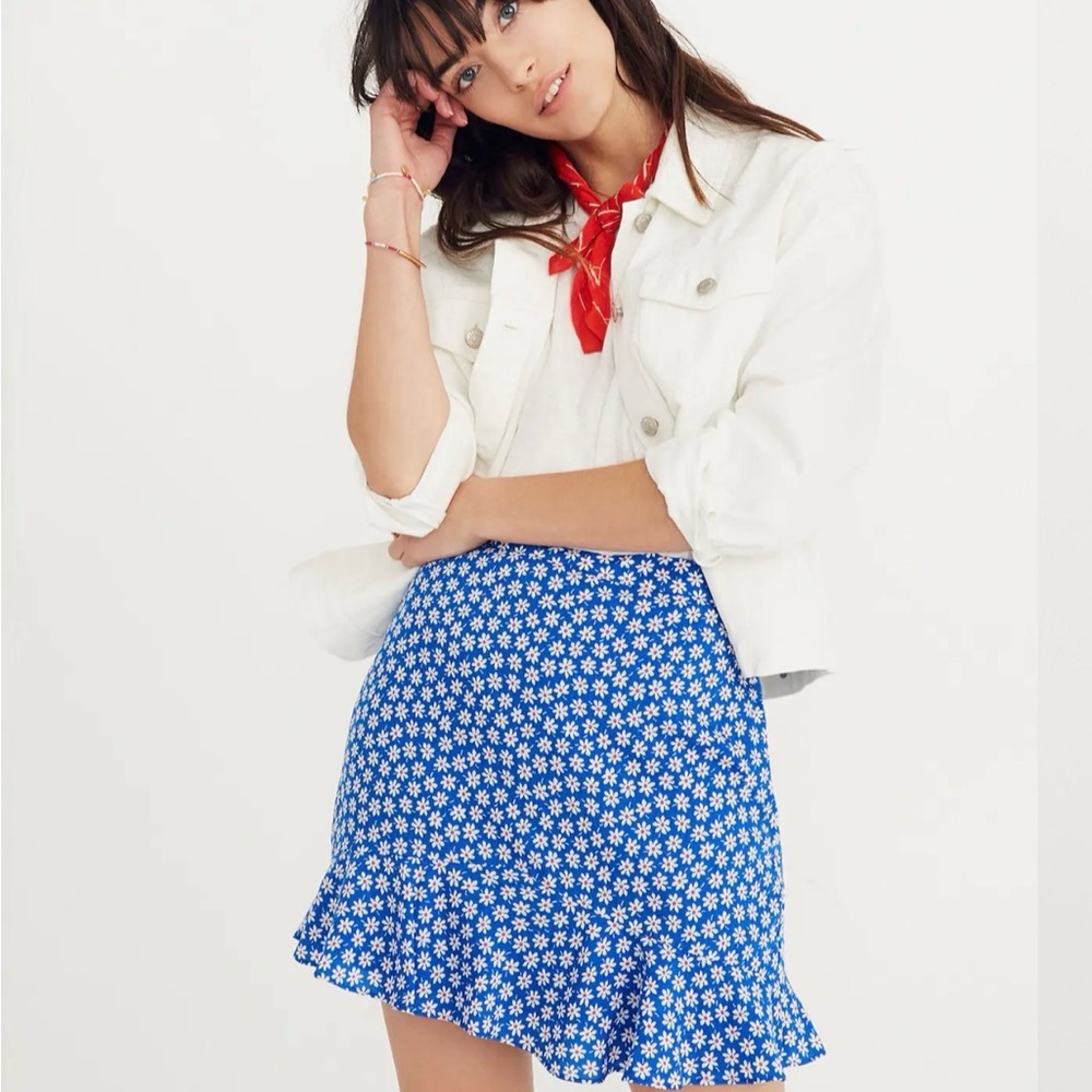 Madewell Ruffle-Edge Skirt in Mini Daisy Blue Floral Size 4